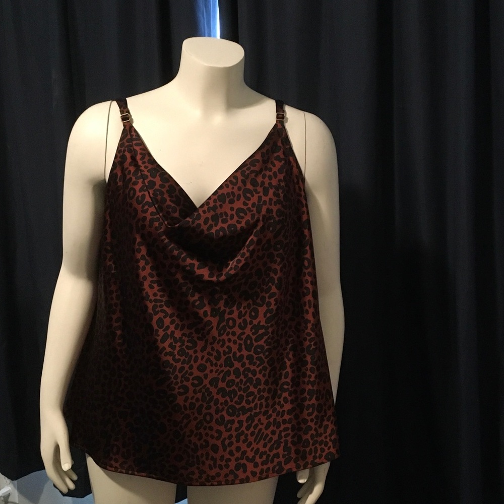Ava & Viv Leopard-Print Satin Cowl Cami in Red and Black